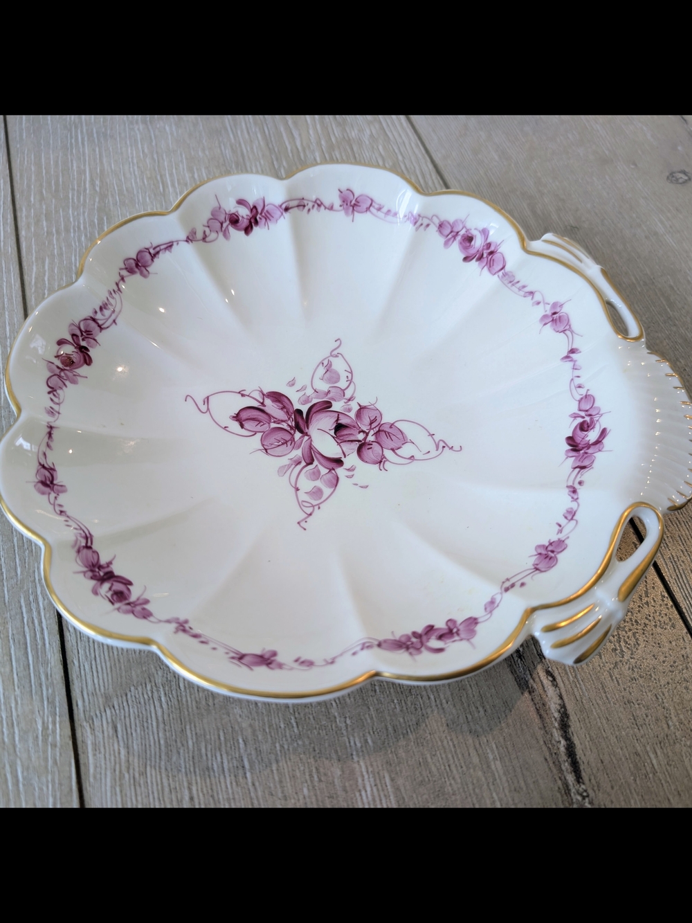 1940s Kaolena Luncheon Plate, Hand Painted Rose Dish, Gilt Scalloped Edge